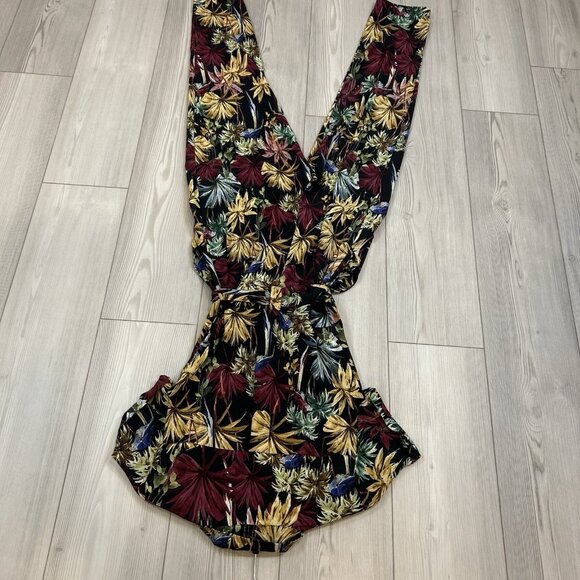 Zara Basic Tropical Print Jumpsuit with Belt, Short Sleeve, Size XS - Picture 9 of 10